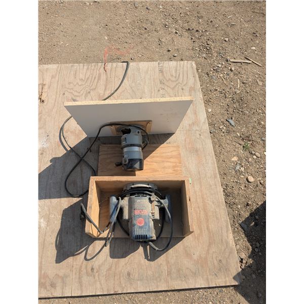 2 homemade router tables/jigs, with routers