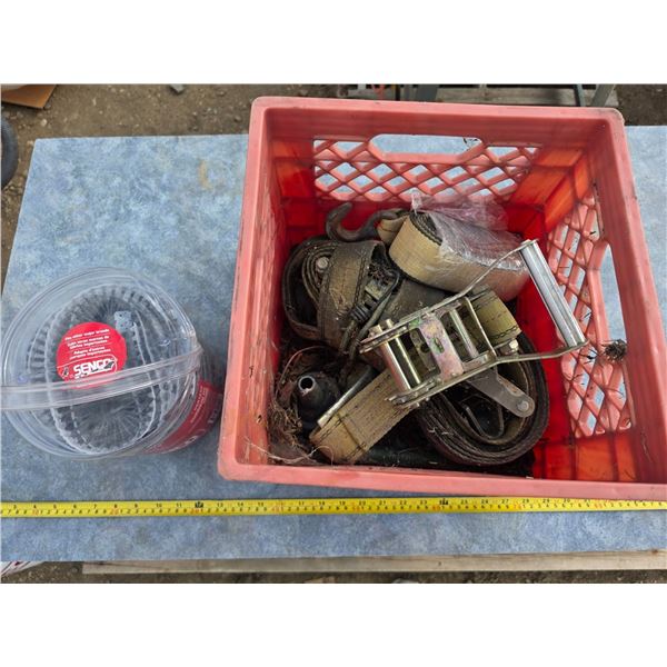 Bucket of straps and roofing nails