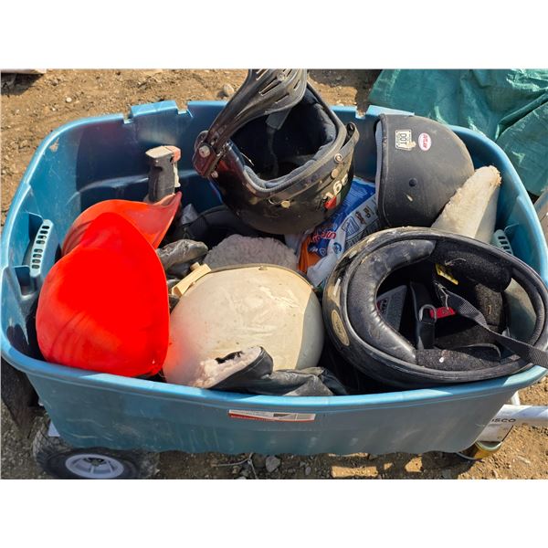 Tote full of motorbike helmets