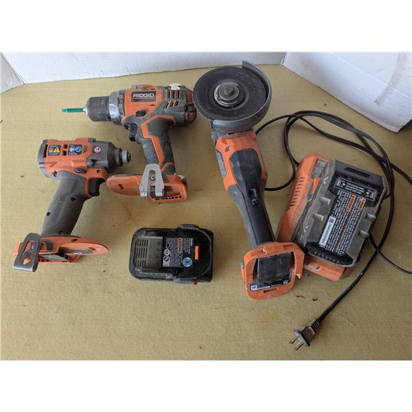 Rigid cordless angle grinder, drill, impact screwdriver, with batterys and charger, tested-works
