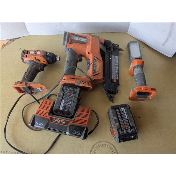 Rigid cordless , brad nailer, impact screwdriver, worklight, with batterys and charger, tested-works