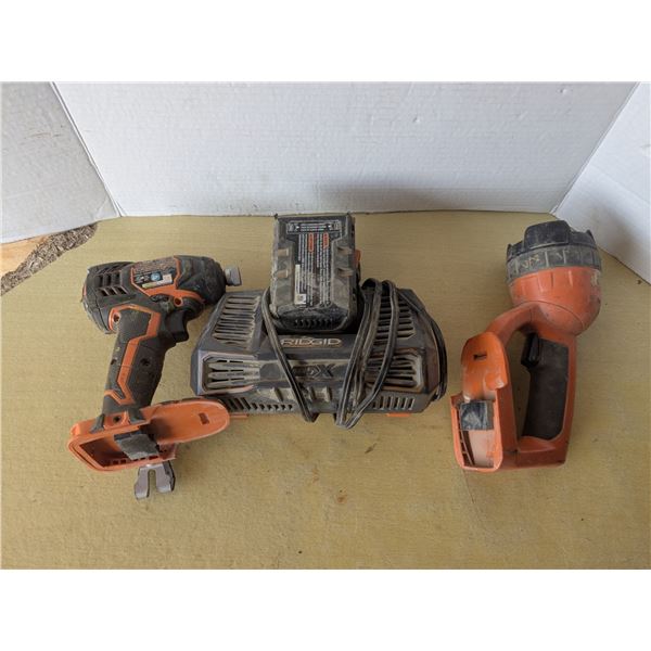 Rigid cordless flashlight and impact screwdriver, with battery and charger, tested-works