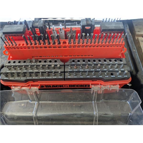 Black and decker screwdriver and drill bits set, in storage case