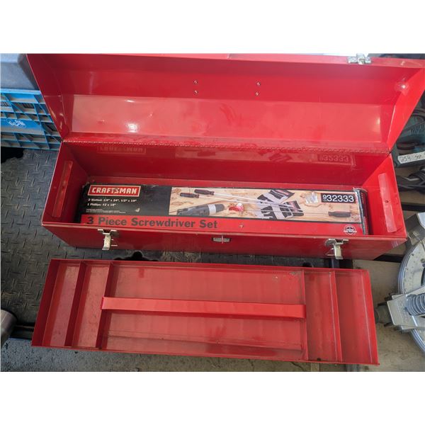 32" metal toolbox with long craftsman screwdrivers