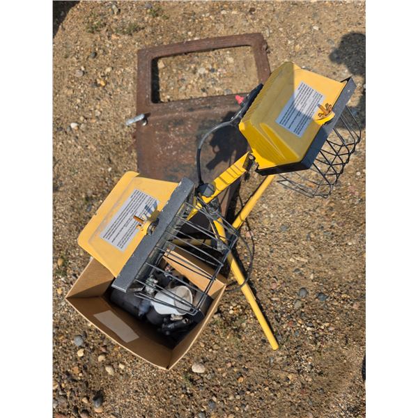 Paint sprayer guns, work light and rusted vehicle door