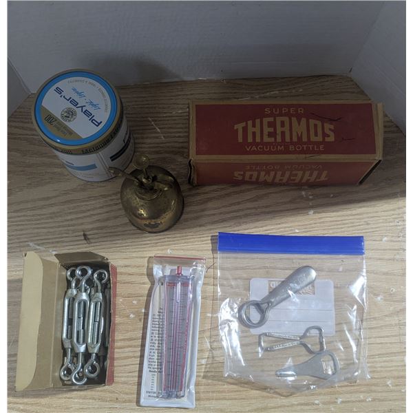 Vintage Item Lot – Oiler, Thermos Insert, Tobacco Tin, etc.