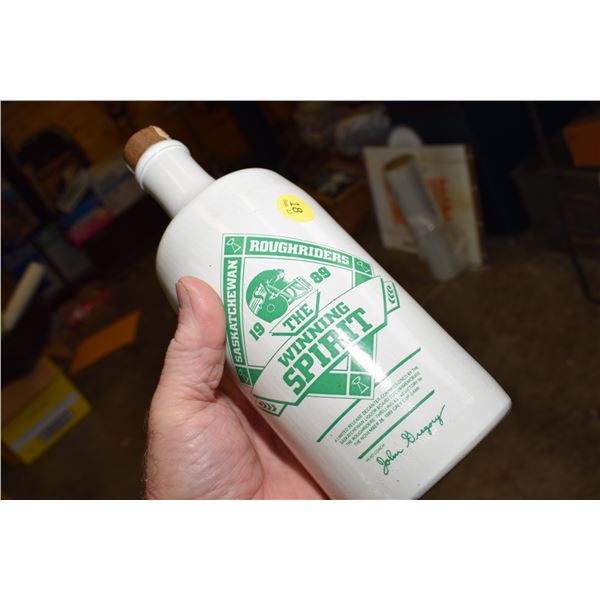 1989 Sask Roughriders HBC Pottery Bottle - Winnipeg