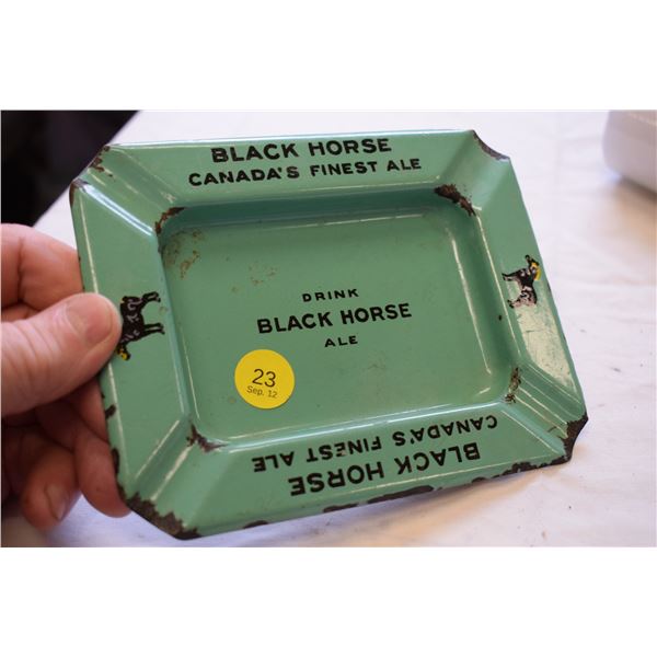 RARE Black Horse Ale Porcelain Steel Ashtray