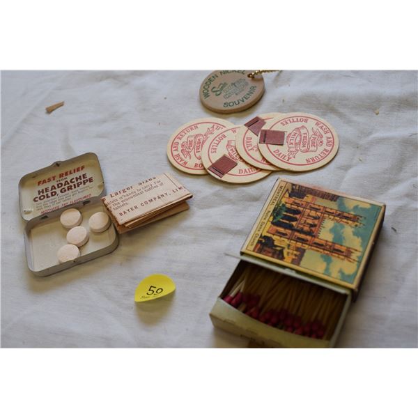 Wooden Casino Nickel, Montreal Matches, Aspirin, etc.