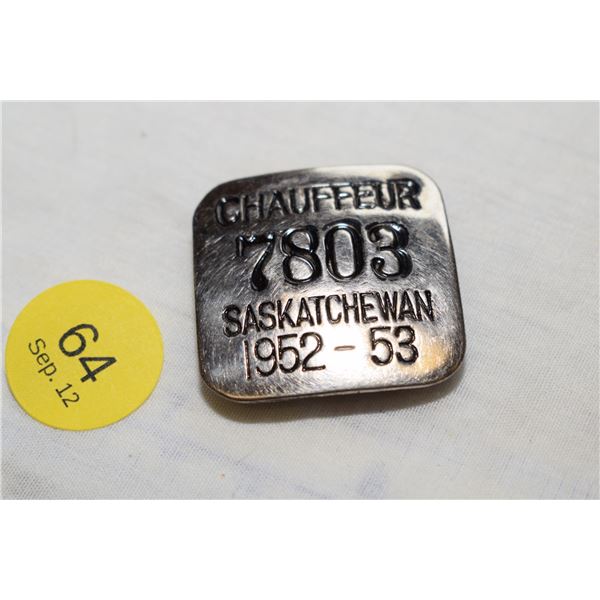 1952-53 Sask Chauffeur Badge