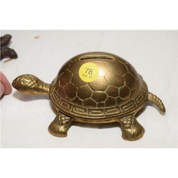 Brass Turtle Coin Bank