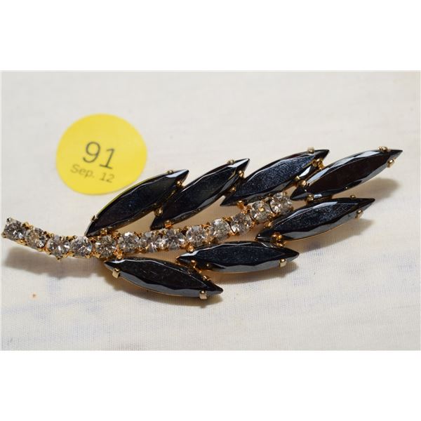 Vintage Rhinestone Leaf Spray Brooch