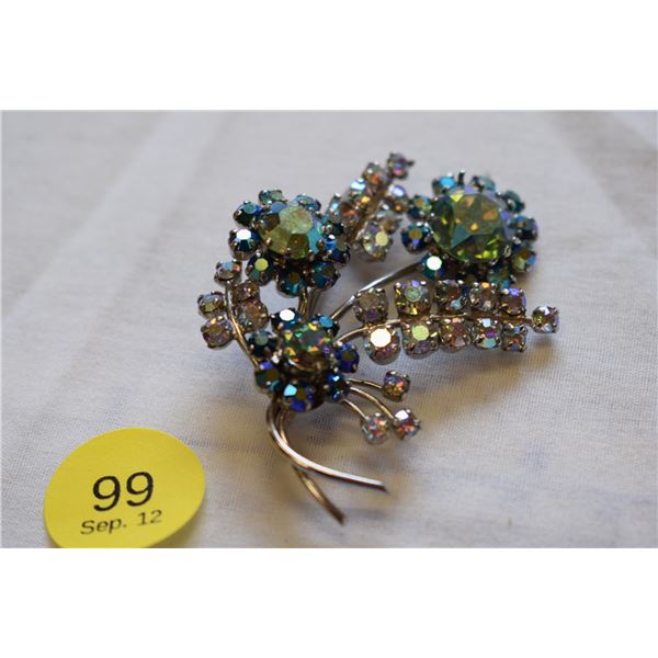 Vintage Austria Signed Rhinestone Floral Bouquet Brooch