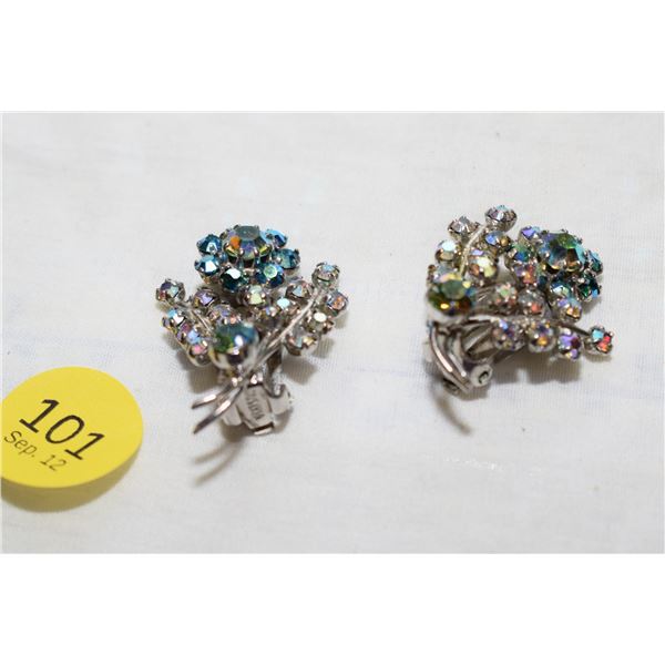 Vintage Austria Signed Rhinestone Clip Earrings