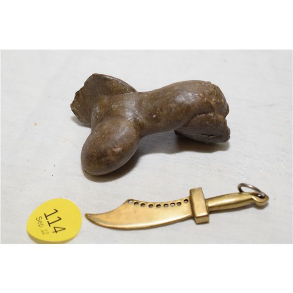 Brass Pendant & Carved Stone/Mineral Fragment