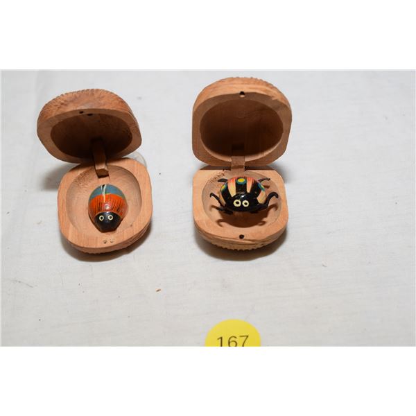 Pair of Vintage Miniature Surprise Boxes w/ Bug / Beetle Figures