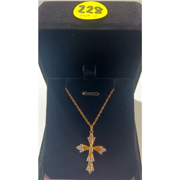 19) NEW 18K Gold Plated 32.0mm Cross Necklace - 18  Long