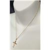Image 3 : 19) NEW 18K Gold Plated 32.0mm Cross Necklace - 18" Long