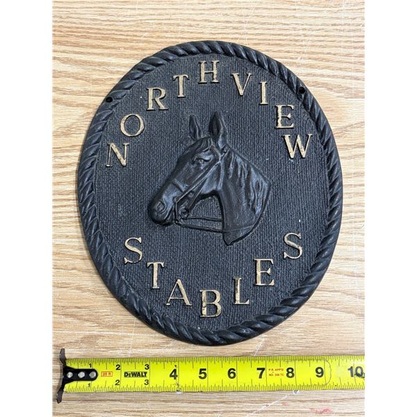 Brass "NORTH VIEW STABLES Plaque. (Weight 4.45 Kg)