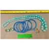 Image 1 : Vintage Periwinkle Blue Costume Jewelry Set – Necklace, (2) Sets Earrings, (5) Bangles