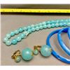 Image 2 : Vintage Periwinkle Blue Costume Jewelry Set – Necklace, (2) Sets Earrings, (5) Bangles