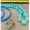 Image 3 : Vintage Periwinkle Blue Costume Jewelry Set – Necklace, (2) Sets Earrings, (5) Bangles