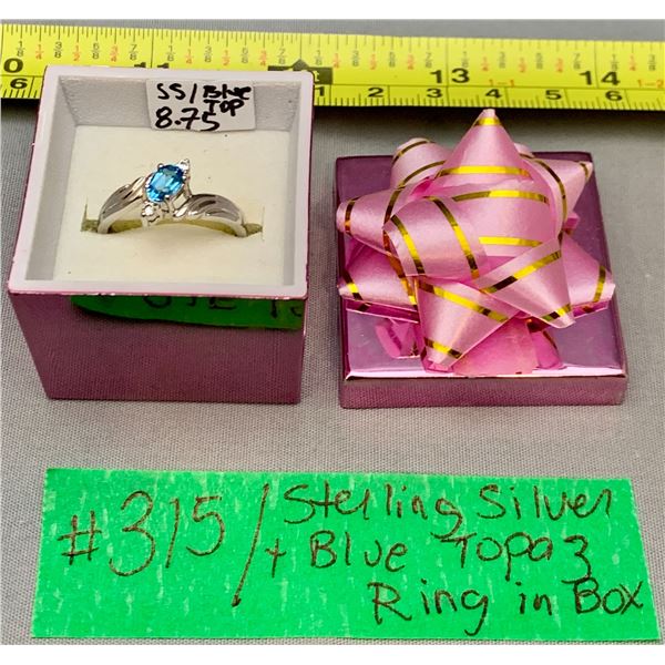 Sterling Silver “925” Blue Topaz Stone Ring in Box – Size 8.75