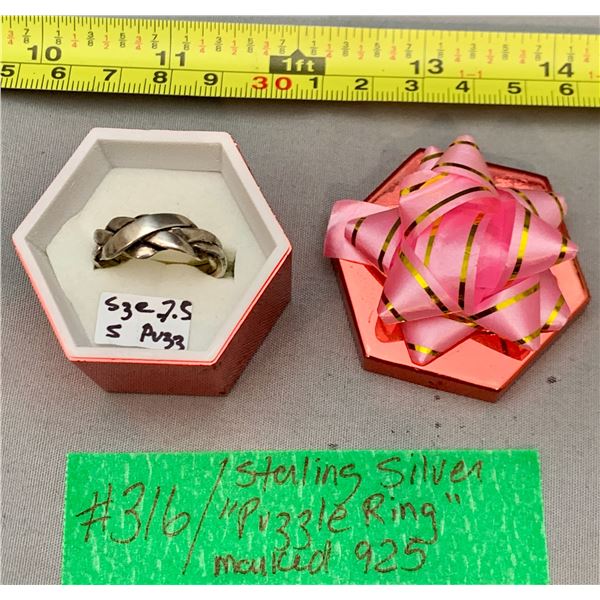 Vintage Sterling Silver “925” Puzzle Ring in Box – Size 7.5