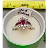 Image 2 : Rhodium Plated Ring w/ Ruby & White Stones in Box – Size 8