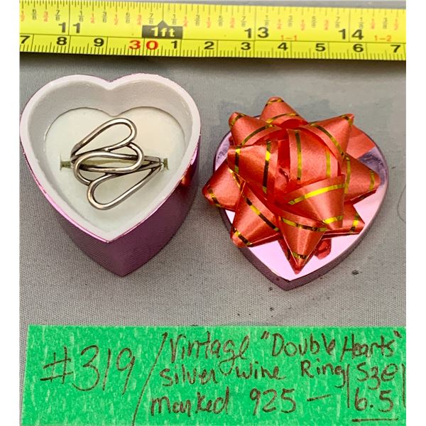 Vintage Sterling Silver “925” Double Hearts Ring in Box – Size 6.5