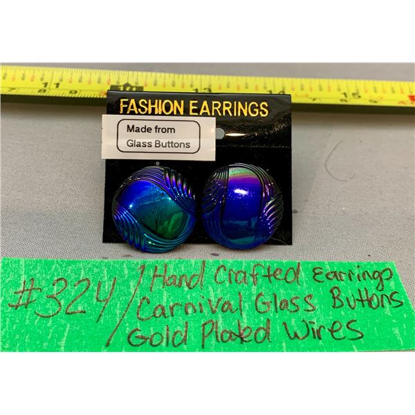 Pair of Handmade Carnival Glass Button Earrings on Card