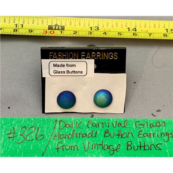 Pair of Handmade Dark Carnival Gass Button Earrings