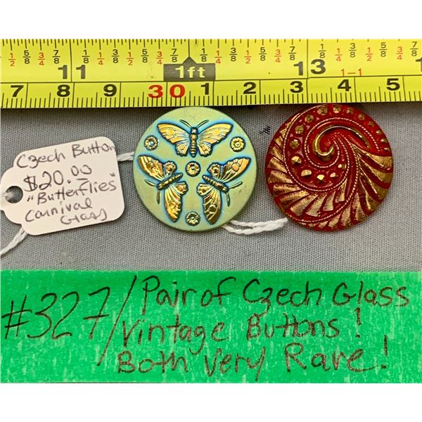 (2) Vintage Czech Glass Buttons, Pre-1940’s, Very Rare!