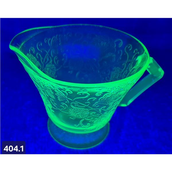 Uranium glass round creamer, 3 1/4 x 4 1/2 inches, no damage, glows!