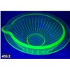 Image 2 : Uranium glass round ribbed and spouted bowl, 7 1/2 inches across, few nics on edge, glows!