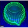 Image 3 : Uranium glass round ribbed and spouted bowl, 7 1/2 inches across, few nics on edge, glows!