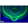Image 4 : Uranium glass round ribbed and spouted bowl, 7 1/2 inches across, few nics on edge, glows!