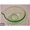 Image 5 : Uranium glass round ribbed and spouted bowl, 7 1/2 inches across, few nics on edge, glows!