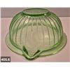 Image 6 : Uranium glass round ribbed and spouted bowl, 7 1/2 inches across, few nics on edge, glows!