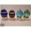 Image 1 : Group of 4 Bohemian cut glass eggs on 24k gold-plated stands