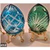 Image 2 : Group of 4 Bohemian cut glass eggs on 24k gold-plated stands