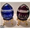 Image 3 : Group of 4 Bohemian cut glass eggs on 24k gold-plated stands