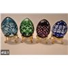Image 1 : Group of 4 Bohemian cut glass eggs on 24k gold-plated stands