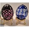 Image 2 : Group of 4 Bohemian cut glass eggs on 24k gold-plated stands