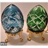 Image 3 : Group of 4 Bohemian cut glass eggs on 24k gold-plated stands