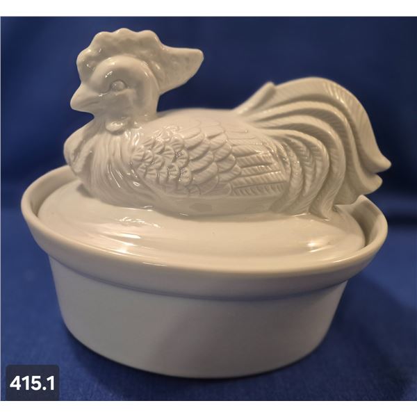 Ironstone hen-on-a-nest covered dish, approx. 8 x 10 inches, no damage
