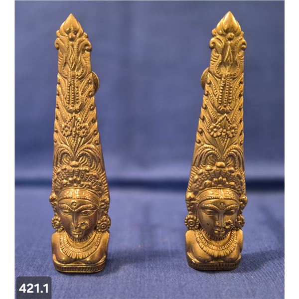 Pair of antique heavy, solid brass door pulls, 6 3/4 inches long