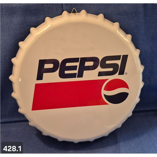 Pepsi 14 inch bottle cap sign with hanger, repro