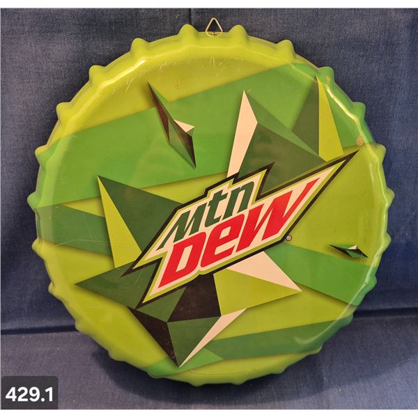 Mountain Dew 14 inch bottle sign with hanger, repro