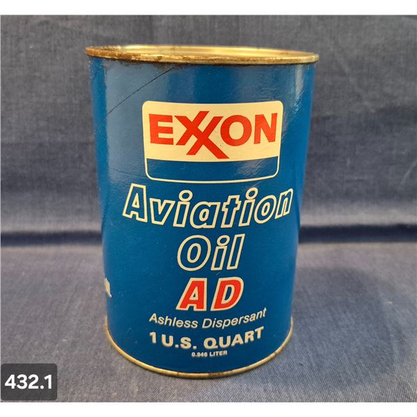 Full quart Exxon Aviation Oil, 1960s/70s, great shape